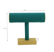 Bamboo and microfiber T-bar jewelry display stand with dimensions 24cm width and 14.5cm height