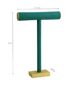 Detailed view of teal jewelry display stand with 30cm height and golden base dimensions