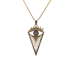 Gold Silver Plated Copper Cubic Zirconia Evil Eye Hamsa Hand Pendant Necklace Ethnic Fashion Jewelry For Women Men Party Accessory