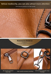 Macro shot of brown pebble leather texture and gunmetal hardware details on handbag