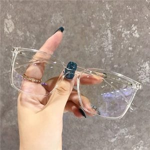 Macro shot of transparent square frame glasses legs showing model 1846 and dimensions