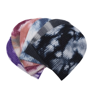 Unisex tie-dye knit skullcap beanie in multiple vibrant colors for autumn and winter