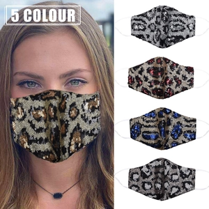 Women Fashion Sequin Leopard Print Face Mask Double Layer Dustproof Ear Hanging Washable Breathable Party Decorative Shield Gift