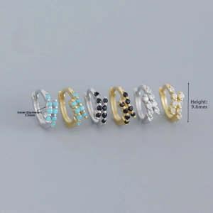 Detailed view of S925 sterling silver hoop earrings with turquoise and zircon stones