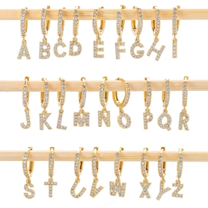 Occident Initial Alphabet Letter Hoop Earrings For Women Copper Inlaid Zirconia Gold Silver Plated Huggie Dangle Earrings Jewelry