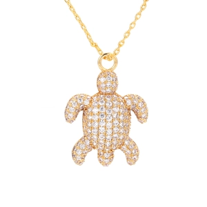 Sparkling sea turtle necklace featuring micro-set cubic zirconia on a gold-plated chain
