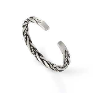 Vintage Silber geflochtenes offenes Armband im Hip-Hop-Design für Damen und Herren