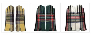 Three pairs of women's warm wool blend gloves with stylish Scottish plaid patterns