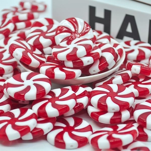Red and white spiral candy beads for Christmas DIY jewelry making and tree decoration