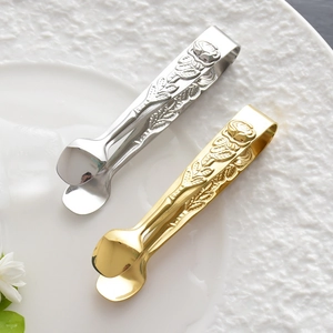 Mini stainless steel sugar tongs with rose pattern in gold and silver finish