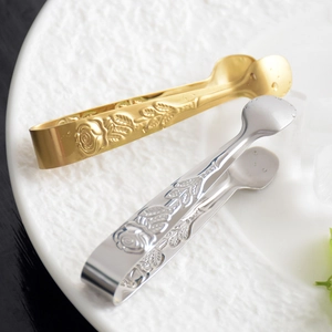 Mini Sugar Tongs 304 Stainless Steel Ice Tongs Rose Embossed European Vintage Coffee Tea Tongs