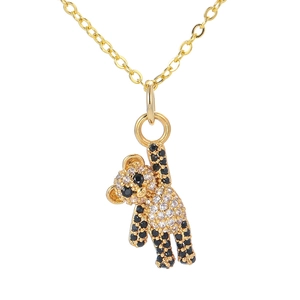 Golden panda pendant necklace with sparkling black and white zircon stone inlay