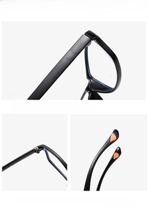 Detail of reinforced alloy hinges and smooth flexible temples on stylish reading glasses
