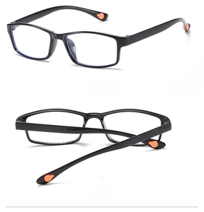 Detail view of lightweight black full-frame reading glasses showing side and back angles