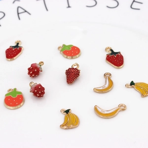 DIY colorful strawberry and banana enamel fruit charms in gold finish for jewelry making