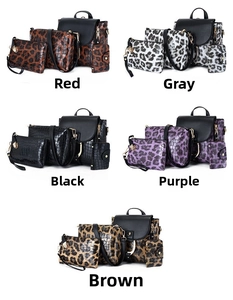 Detailed view of 4-piece women's leopard and crocodile pattern PU leather bag sets