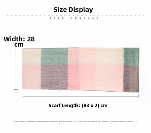 Size guide for unisex plaid knit infinity scarf showing 166cm length and 28cm width detail