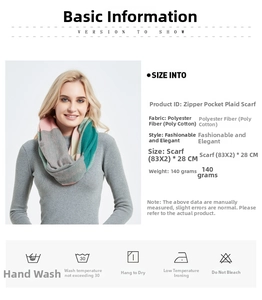 Detail of plaid infinity scarf with hidden zipper pocket for small essentials