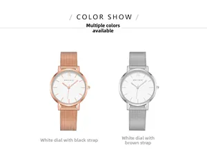 Détails de montres à maille milanaise or rose et argent avec cadrans à chiffres romains