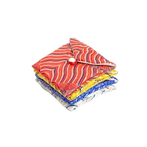 Four colors of traditional Chinese brocade jewelry pouches with elegant pearl buttons