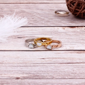 Three-piece heart-shaped shell inlay titanium steel rings in gold, silver, and rose gold