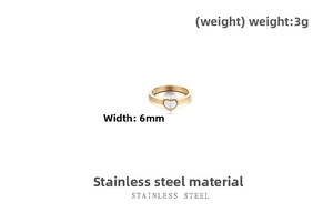 Detailed view of a 6mm stainless steel heart ring weighing 3g with pearl inlay