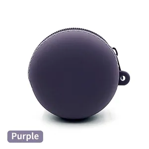 Minimalist purple silicone zipper coin purse with round metal keychain attachment