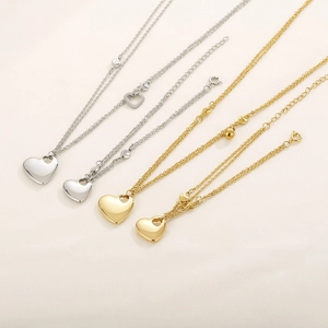 Double layer 18K gold and silver plated heart pendant necklace jewelry sets for women