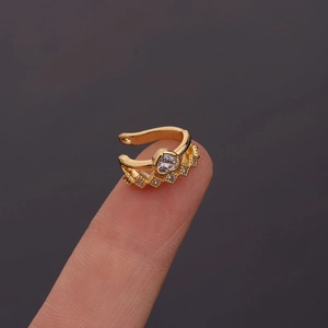 Golden double-layered U-shaped ear cuff with sparkling heart-shaped zircon stones
