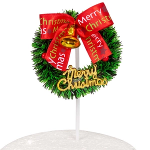 Christmas wreath cake topper with golden bell and Merry Christmas ribbon for party decor