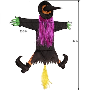 37-inch Halloween crashing witch decoration with purple hair and broom for tree decor
