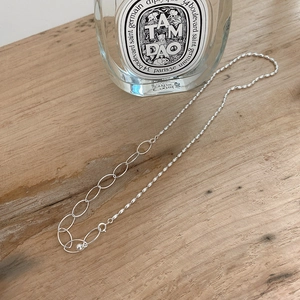 Minimalist 925 sterling silver mixed chain necklace with oval links and olive beads