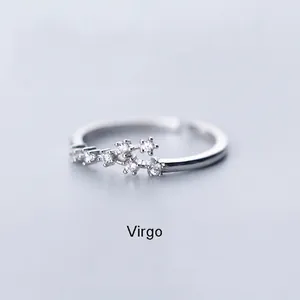 Minimalist silver Virgo zodiac ring with zircon constellation pattern adjustable size