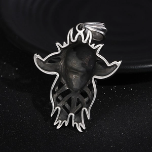 Gothic skull stainless steel pendant for men with intricate hollow back design
