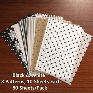 Detailed set of 80 black and white patterned tissue papers for DIY gift wrapping