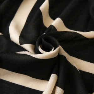 Macro shot of fine woven texture and chic black and white geometric stripe pattern