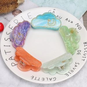 Cloud Hair Claw Clip Acrylic Marble Resin Star Moon Sun Pattern Gold Glitter Nonslip Styling Accessories For Women Girls