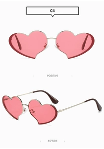 Vues détaillées des lunettes de soleil en métal en forme de cœur avec verres roses