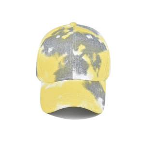 Detailansicht der gelb-grauen Batik-Sonnenblende aus Baumwolle mit Stickerei-Finish