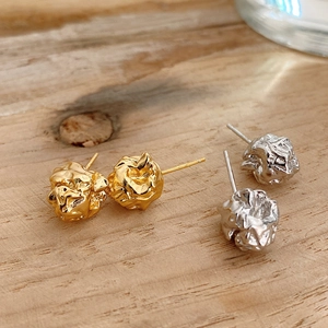 Irregular Lava Rock Texture Stud Earrings 925 Sterling Silver Minimalist Natural Style Fashion Jewelry For Women