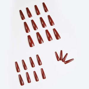 Sparkly dark wine red long ballerina press-on nails set with 24 pieces in various sizes