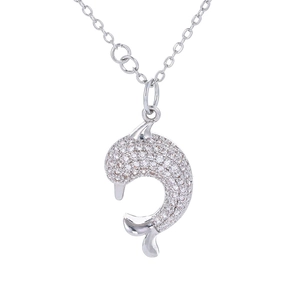 Sparkling dolphin pendant necklace with cubic zirconia pavé on a silver-toned chain