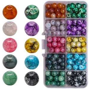Cracked Glass Beads Round Multi Color With Storage Box For DIY Bracelet Necklace Jewelry Making Kids Adults