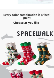 Detail view of assorted Christmas knit socks featuring festive patterns and holiday colors