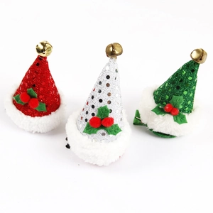 Christmas mini hat hair clips with sequins, holly leaves and bells in red silver and green