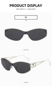 Détail macro de la branche double cœur argentée et verres gris sur les lunettes