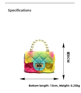 Paramètres de taille détaillés du mini sac en gelée avec poignée en perles
