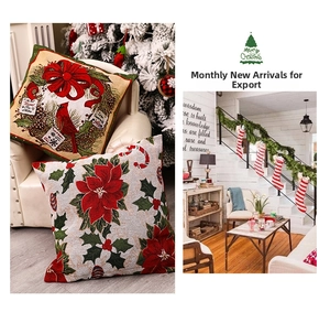 Detail view of a woven Christmas pillowcase with festive cardinal and holly embroidery