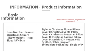 Detailed specs for 45x45cm Christmas jacquard pillow covers with 40% cotton fabric