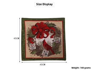 Detailed view of 45x45cm Christmas cushion cover with cardinal bird and Jolly greeting
